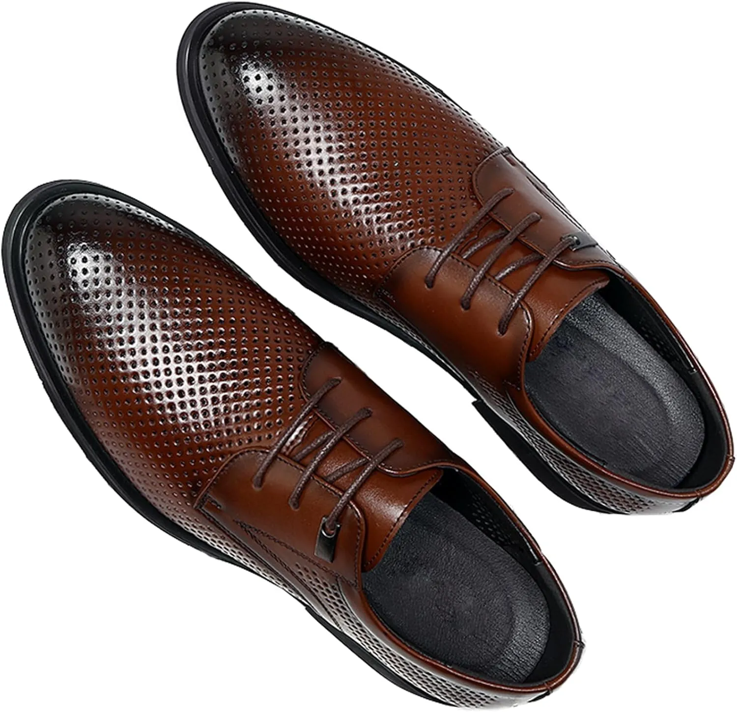 WUIWUIYU Teens Boys' Men's Summer Formal Dress Oxfords Lace-up Perforated Wedding Business Wintips Flat Shoes