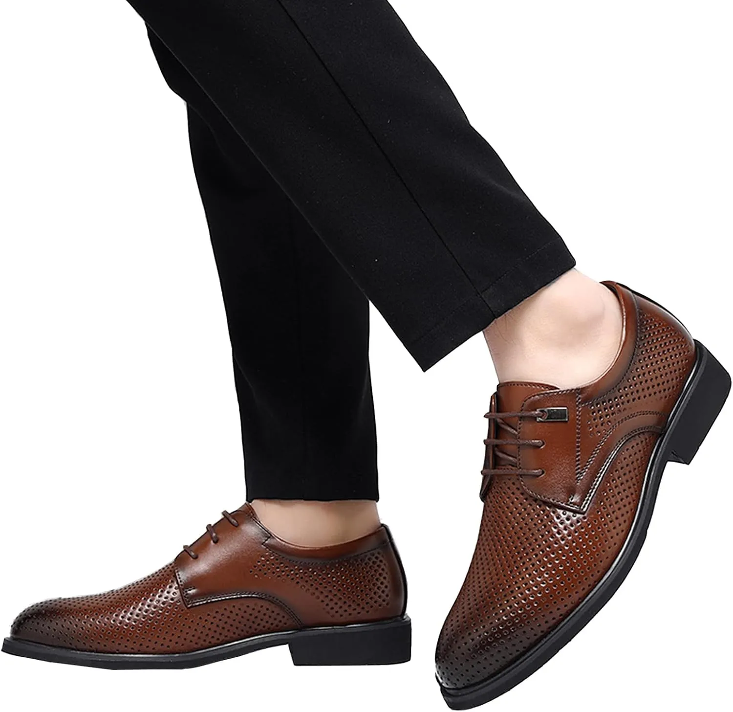 WUIWUIYU Teens Boys' Men's Summer Formal Dress Oxfords Lace-up Perforated Wedding Business Wintips Flat Shoes
