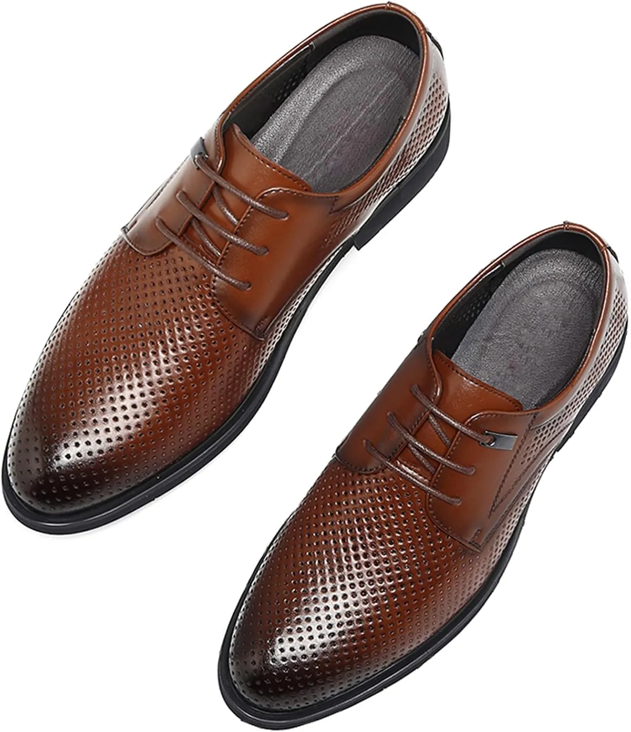 WUIWUIYU Teens Boys' Men's Summer Formal Dress Oxfords Lace-up Perforated Wedding Business Wintips Flat Shoes