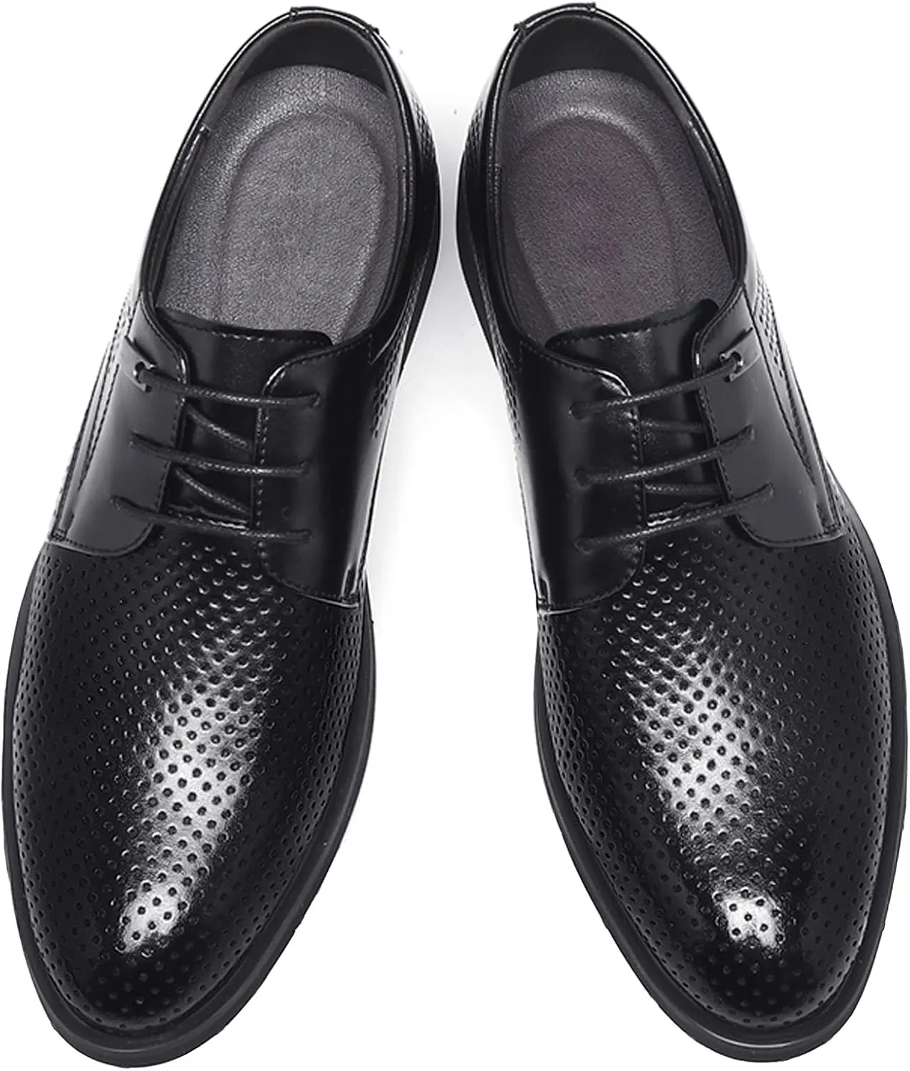 WUIWUIYU Teens Boys' Men's Summer Formal Dress Oxfords Lace-up Perforated Wedding Business Wintips Flat Shoes