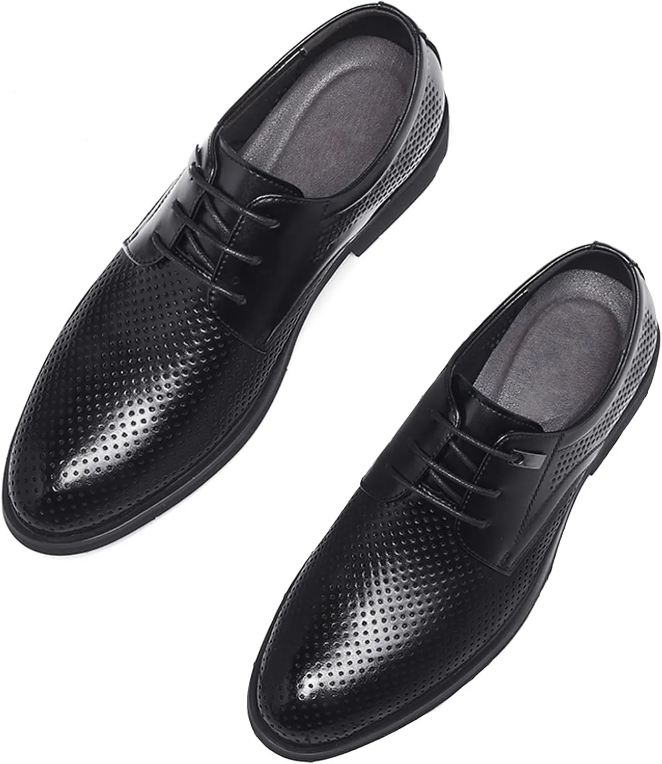 WUIWUIYU Teens Boys' Men's Summer Formal Dress Oxfords Lace-up Perforated Wedding Business Wintips Flat Shoes