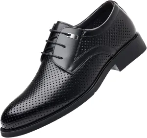 WUIWUIYU Teens Boys' Men's Summer Formal Dress Oxfords Lace-up Perforated Wedding Business Wintips Flat Shoes