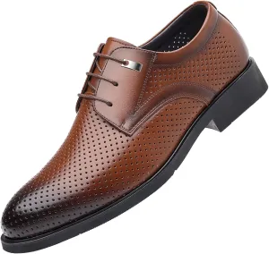 WUIWUIYU Teens Boys' Men's Summer Formal Dress Oxfords Lace-up Perforated Wedding Business Wintips Flat Shoes