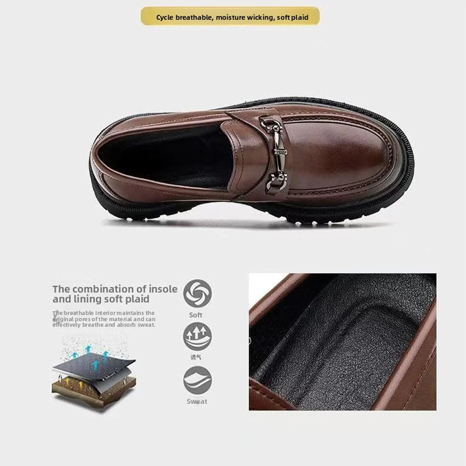XENTORD Men's Patent Leather Platform Loafers Comfort Non-Slip Lug Sole Slip-On Dress Shoes with Metal Horsebit Detail for Business Office & Casual