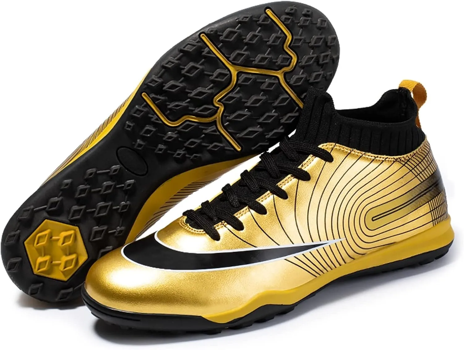 Youth Soccer Cleats,Casual Sports Fg/Ag Football Cleats Men,Lightweight Breathable Turf Soccer Shoes Men,Non-Slip Cleats Men Football Shoes (Color : Gold, Size : 6)
